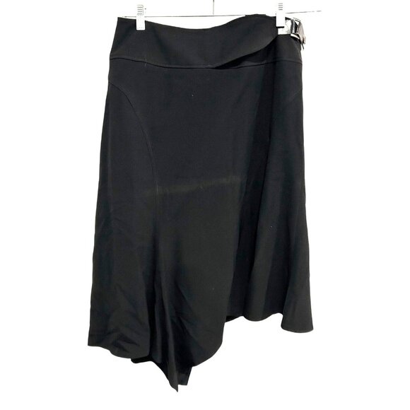 Larry Levine Black Asymmetrical Stretch Skirt With Side Buckle Detail Size 8 - Picture 1 of 9